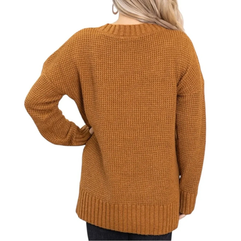 New In Camel Knit Sweater size Small Button Detail Long Sleeves NWT V Neck